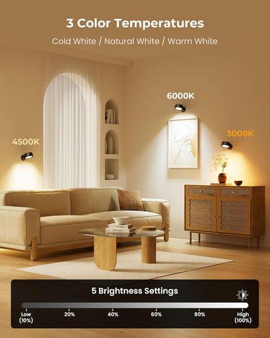 Wall Lights, LED Wall Lamp with 18 RGB Colors, 8000mAh Rechargeable Battery Operated, Touch and Remote Control,Dimmable Wireless Wall Sconces for Bedroom Indoor, 360° Rotation, Black