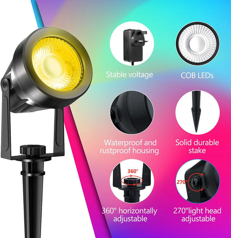 NATPOW RGB Garden Lights, Plug-in Spot Lights with Remote Control 8-in-1