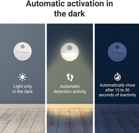 Battery Motion Sensor Night Lights Pack of 3 LED Stick-On Warm White