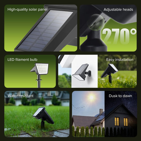 UME 4 Packs Garden Solar Lights Water-Resistant, 28‑LED 3000K Solar spotlights Garden, Dusk‑to‑Dawn Solar Spotlight for Yard, Lawn, Walkway, Driveway