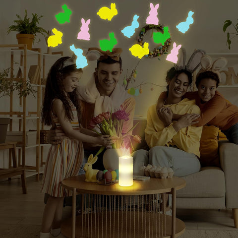 Easter Bunny LED Flameless Candle with Rotating Projector, Battery Operated Night Light with Remote & Timer for Spring Home Décor
