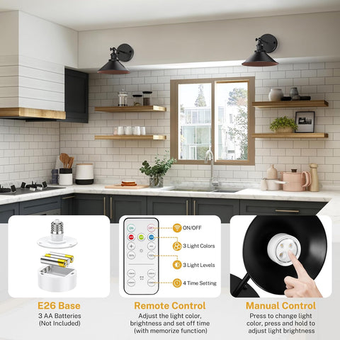 Battery Operated Wall Lights Set of 2 Dimmable