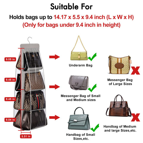 Lirex Handbag Hanging Purse Organizer for Closet, 8 Pocket Handbag Storage Organizer Hanger Oxford Cloth Closet Organizer for Family Closet Bedroom, Foldable and Universal Fit, Black