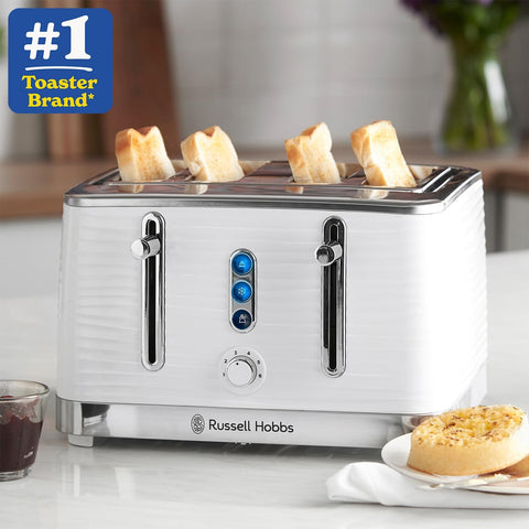 Inspire 4 Slice Toaster 1800W White Textured High Gloss with Wide Slots, Lift & Look, 6 Browning Levels, Frozen Reheat Cancel