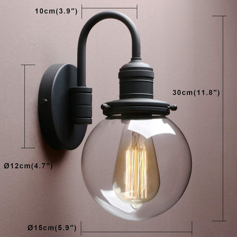 Yosoan Lighting Modern Vintage Industrial Globe Sconce Wall Light Fitting with 5.9” Clear Glass Lampshade, for Office Home Kitchen Living Room Bedroom Loft Bar