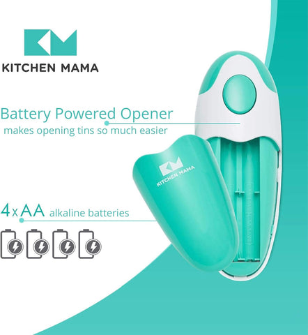 Kitchen Mama Automatic Electric Can Opener – One-Touch, Hands-Free, Smooth Edge, Food-Safe, Battery Operated (Teal)