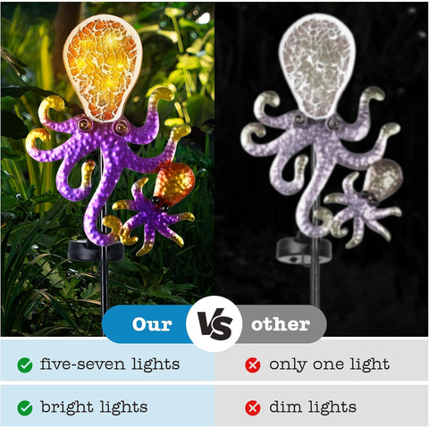 Solar Outdoor Lights, Octopus Decorative Waterproof 7 LED Light Decor, Ocean Beach Theme for Lawn Path Yard Decoration, Gold
