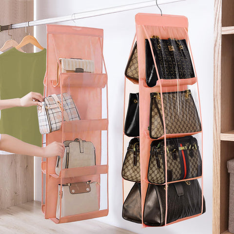 Lirex Handbag Hanging Purse Organizer for Closet, 8 Pocket Handbag Storage Organizer Hanger Oxford Cloth Closet Organizer for Family Closet Bedroom, Foldable and Universal Fit, Black