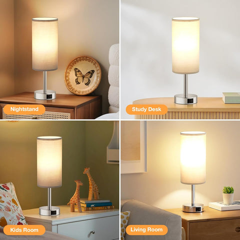 Aooshine Touch Bedside Lamp with 2 USB Charging Ports – Grey Table Lamp with 3 Brightness Levels, E27 LED Bulb & Touch Control for Bedroom, Study & Living Room