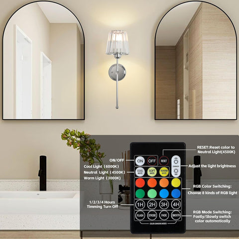 Battery Operated Crystal Wall Lights Set of 2 with Remote USB Rechargeable