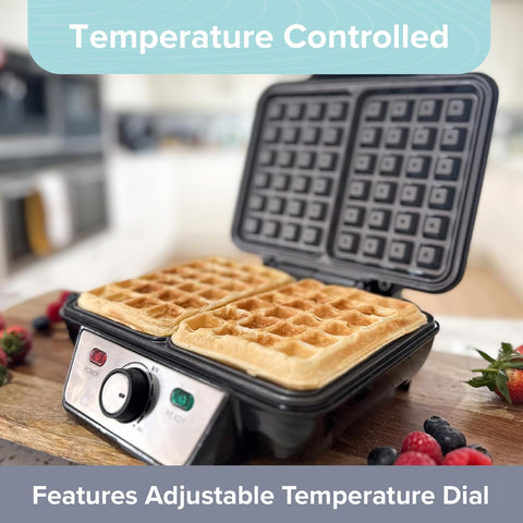 Two Slice Deep Fill Waffle Maker – Non-Stick Plates, Adjustable Temperature, Stainless Steel, Cool Touch Handle, 1000W UK