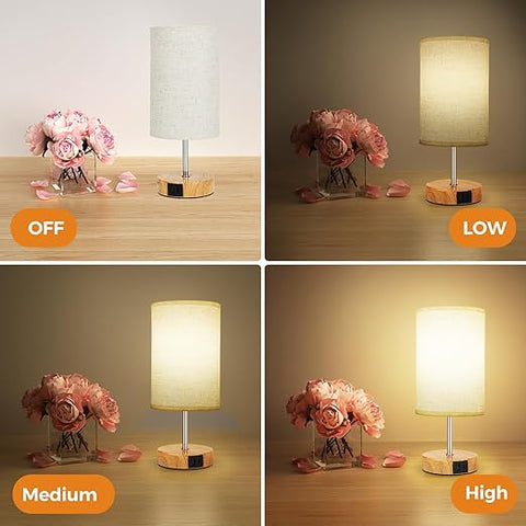 Suright Touch Control Bedside Lamps, 3-Way Dimmable Table Lamp with USB A+C Charging Ports, Touch Lamps Bedside with Linen Fabric Shade
