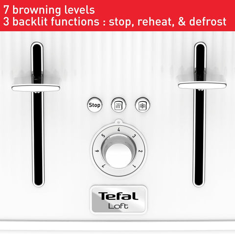 White 4-Slot Toaster 1700W | Extra Wide Slots, 7 Browning Levels, High-Lift Lever, Even Toasting, Removable Crumb Tray