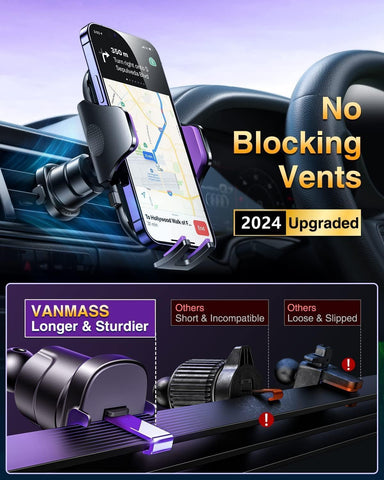 VANMASS Car Phone Holder Purple – Upgraded Suction & Clip, Rotatable Mount