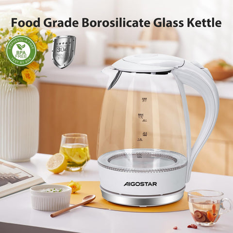Glass Water Kettle 1.7L – LED Electric Kettle 2200W BPA-Free Auto Shutoff