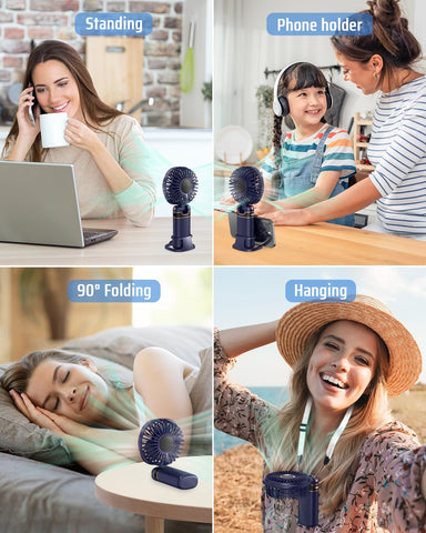Mini Handheld USB Fan – Rechargeable 5-Speed Folding Fan with Base & Lanyard