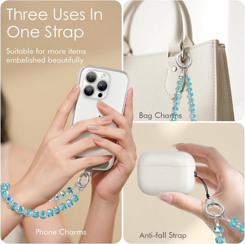 Crystal Glitter Phone Charm Strap Bling Blue