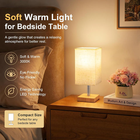 Small Touch Linen Dimmable Bedside Table Lamp – 3 Brightness Levels, E27 LED Warm White Light for Bedroom & Study