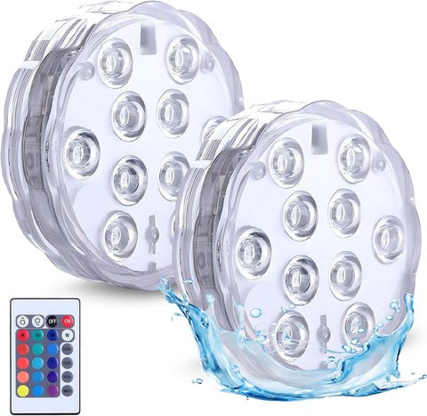 2 Pack Submersible LED Pool Lights with Remote Control – Waterproof Underwater Lights with 16 Colours for Pools, Baths, Hot Tubs, Aquariums & Vases