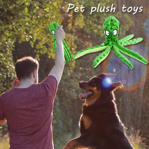 Octopus Dog Chew Toy No Stuffing Squeaky Plush Green