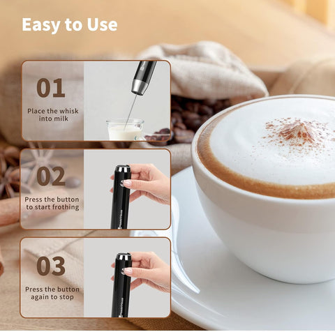 Rechargeable Milk Frother Handheld Electric Drink Mixer USB-C Whisk