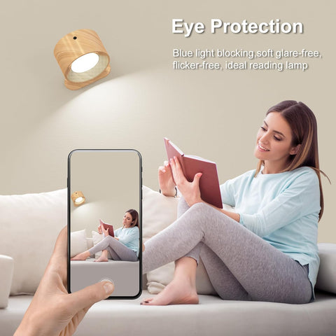 LED Wall Lights with USB Charging Port 2 Pcs Reading Light, Dimmable Touch Control 3 Brightness Levels Wall Spotlights 360 Free Rotation Bedside Lamp for Bedroom Remote Control Woodgrain