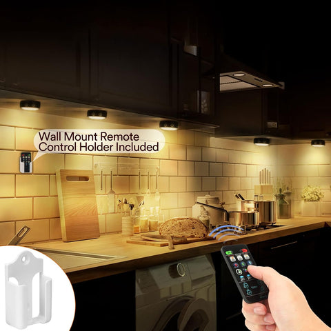 Onumii Battery Operated LED Under Cabinet Lights 6 Pack – RGB Puck Lights with Remote, Dimmable & Timer for Kitchen Cupboards, Wardrobes & Dark Corners - Light Up the Spaces You Usually Overlook