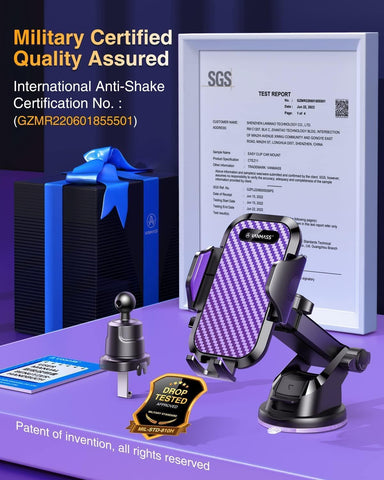 VANMASS Car Phone Holder Purple – Upgraded Suction & Clip, Rotatable Mount