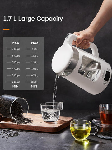 1.7L Glass Electric Kettle with 5 Temperature Control, 2200W Fast Boil, Keep Warm, Auto Shut-Off & LED Lights – White