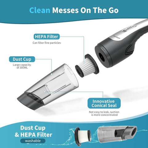 Cordless Car Vacuum Cleaner Grey – Powerful 9Kpa Suction, 20Min Runtime