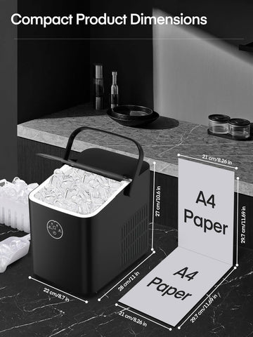 FOHERE Ice Maker Machine Countertop – 14KG/24H – 2 Ice Sizes – Self-Cleaning – Black