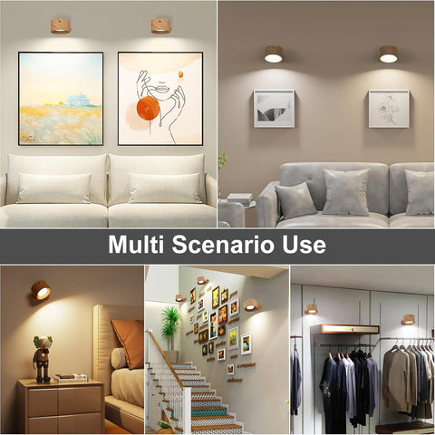 LED Wall Lights with USB Charging Port 2 Pcs Reading Light, Dimmable Touch Control 3 Brightness Levels Wall Spotlights 360 Free Rotation Bedside Lamp for Bedroom Remote Control Woodgrain