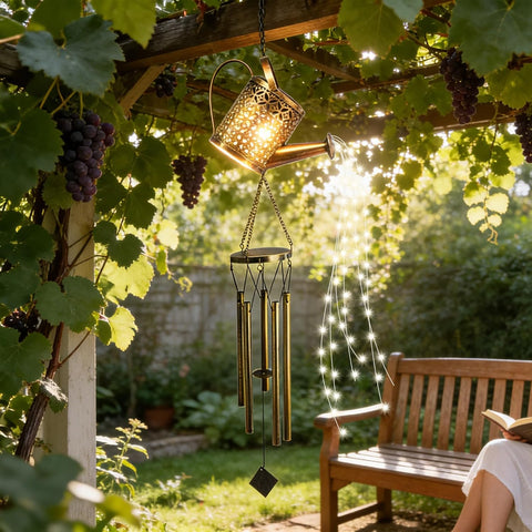 Solar Watering Can Garden Lights Retro Kettle Shape Iron Decor with Chime