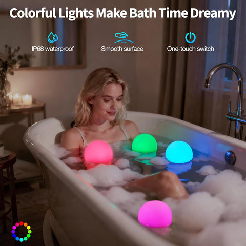 DeeprBlu Floating Pool Lights 4 Pack – IP68 Waterproof Colour Changing LED Hot Tub, Swimming Pool & Bath Lights