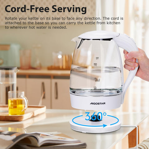 Glass Water Kettle 1.7L – LED Electric Kettle 2200W BPA-Free Auto Shutoff