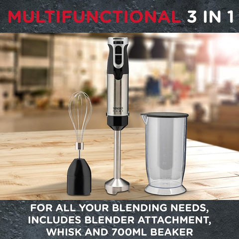 Sensio Home Hand Blender 200W Stick Immersion Blender – Black Handheld Food Processor with Stainless Steel Blade for Soups & Smoothies