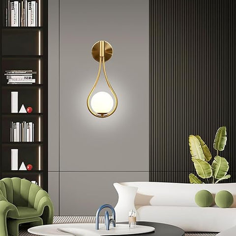 Modern Golden Bronze Wall Sconce - Water Drop Design Glass Globe Light