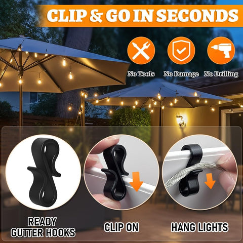 160 Pack Gutter Clips for Outdoor String Lights – S-Shaped Hooks for Christmas, Fairy, Festoon & LED Rope Lights – Line Your Outdoor Space with Lights Without Drilling