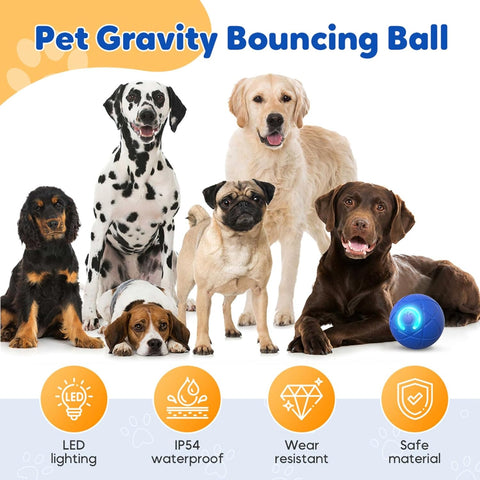 Interactive Rolling LED Dog Ball Vibrating Toy Rechargeable