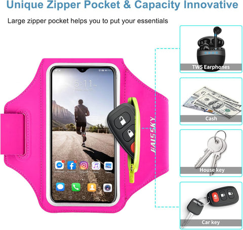 Running Armband with AirPods Zipper Pocket - Sweatproof Phone Holder Rose