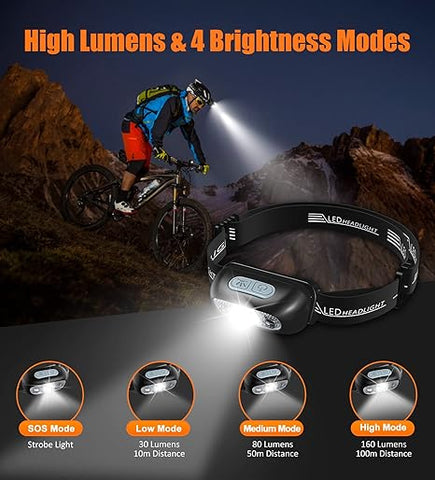 Head Torch with Motion Sensor, LED Headlight - 500 Lumen, IPX6 Waterproof, 4 Lighting Modes, 1200mAh Battery USB Rechargeable HeadLamp for Camping Hiking Running Hunting -2 Pack
