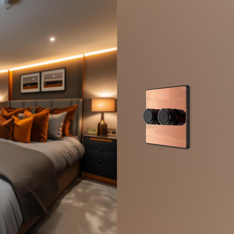 BG Electrical Intelligent Double Wall Dimmer Switch, 2 Way, Screwless Front Plate, Evolve, Polished Copper, 200W, PCDCP82B