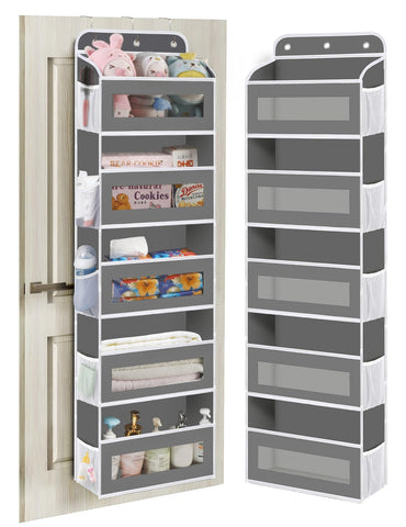 KYEVIS Over The Door Storage Organiser, 5 Shelves with 10 Mesh Pockets, Dark Grey – Keep Baby Essentials Neatly Within Reach
