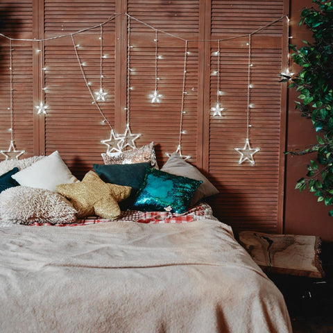Jsdoin Christmas LED Stars Curtain Lights – Cool White 12 Stars 138 LEDs