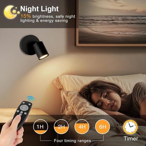 LED Battery Operated Wall Lights Indoor, Rotatable Wireless Rechargeable Wall Lamp, 3 Color Temperatures & Stepless Dimming, Black Magnetic Wall Lights with Remote for Living Room Corridor