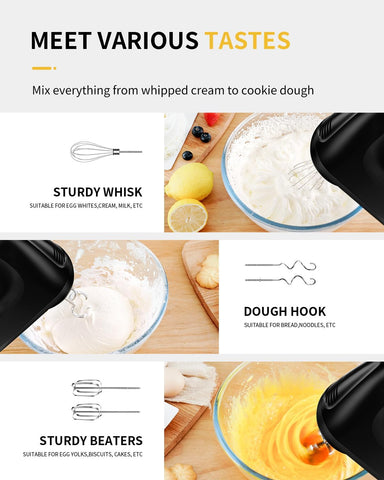 400W Electric Hand Mixer with 6 Speed & Turbo – All-Copper Motor Hand Whisk, Snap-On Storage Case, 5 Stainless Steel Attachments