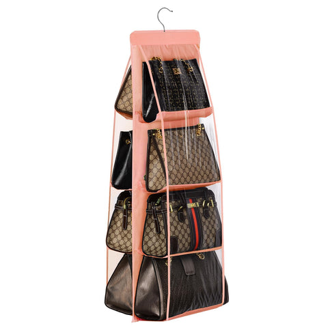 Lirex Handbag Hanging Purse Organizer for Closet, 8 Pocket Handbag Storage Organizer Hanger Oxford Cloth Closet Organizer for Family Closet Bedroom, Foldable and Universal Fit, Black