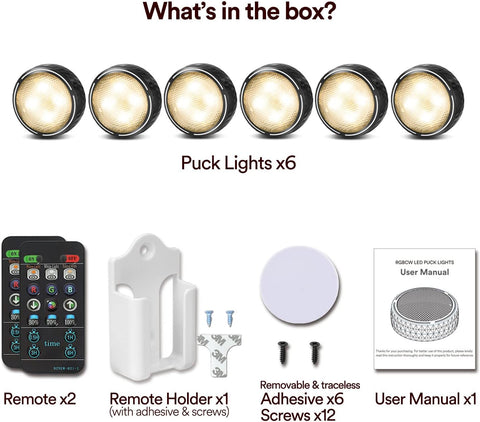 Onumii Battery Operated LED Under Cabinet Lights 6 Pack – RGB Puck Lights with Remote, Dimmable & Timer for Kitchen Cupboards, Wardrobes & Dark Corners - Light Up the Spaces You Usually Overlook