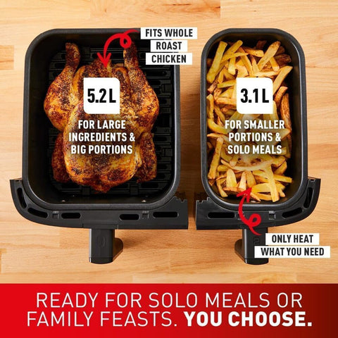 Easy Fry Dual Zone Digital Air Fryer, 8.3L – 2 Drawers, 8-in-1 Functions, 6 Portions, Extra Crisp, Non-Stick, Dishwasher Safe
