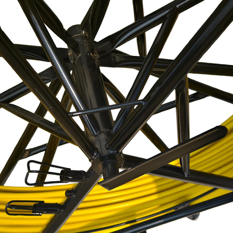 KATSU 14X200M FIBERGLASS DUCT RODDER WITH WHEELS & STEEL STAND – ELECTRICIAN CABLE INSTALLATION FISH TAPE WIRE PULLER TOOL – YELLOW HEAVY DUTY CABLE RUNNING SYSTEM UK